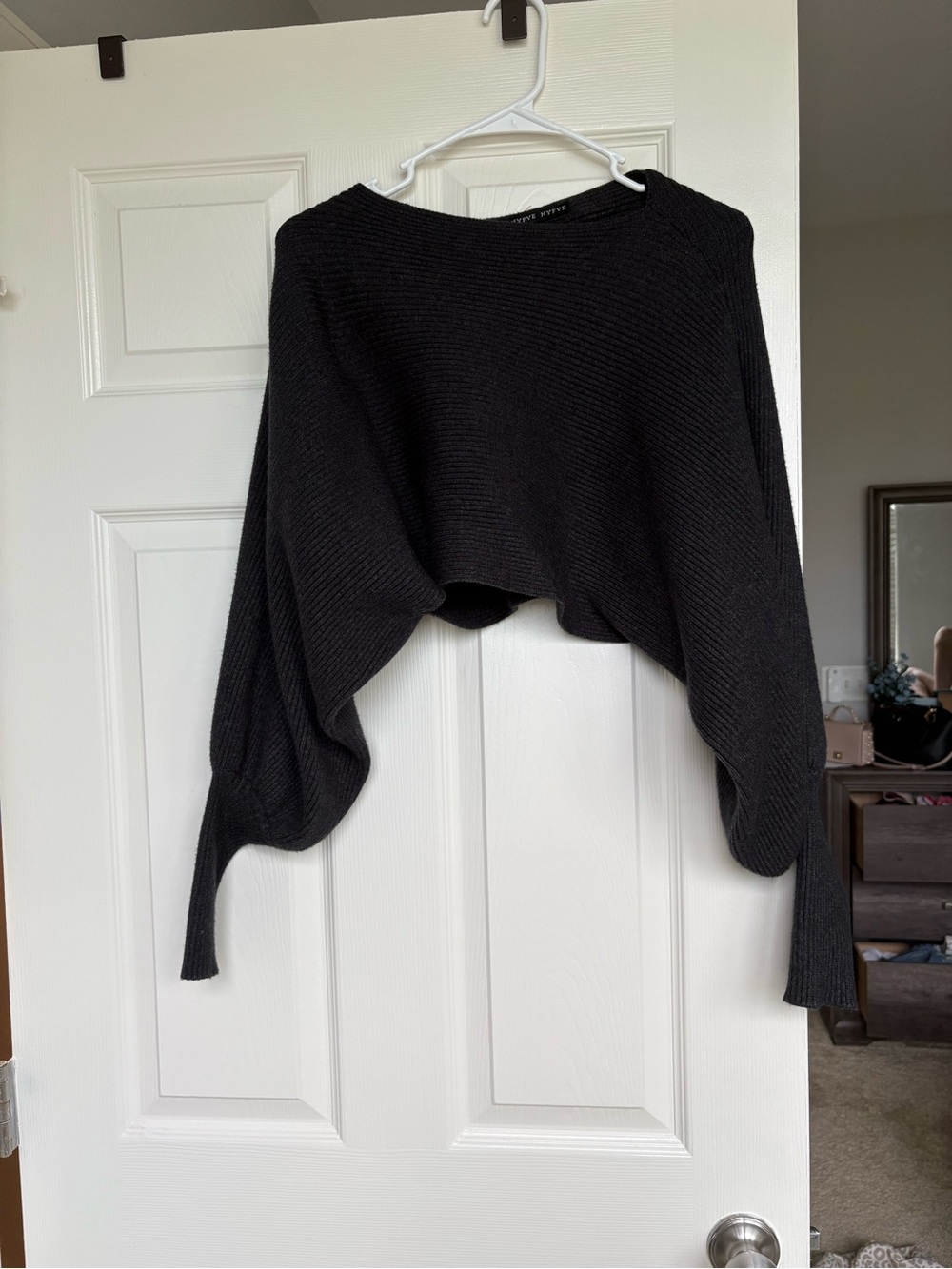 HYFVE Black Cropped Batwing Crewneck Sweater